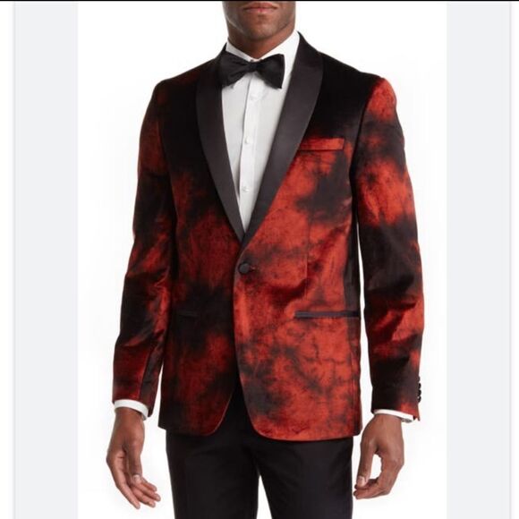Vince Camuto Powis Satin Shawl Lapel Dinner Jacket In Burnt Red Brule Rouge 42S - Picture 10 of 10